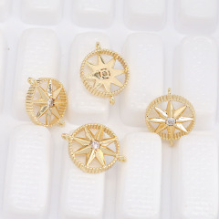 CZ7872 Hot Sale Mini 14k Real Gold Plated North Star Compass Charm Connector