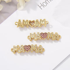 CZ8152 Mother's Day Gift Metal Brass Zircon Paved Mom Mama Connectors for Bracelet Necklace Making