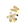 RM1130 Chic 18k Gold Plated Bling Crystal Butterfly Finger Rings for ladies,Diamond Zircon CZ Micro Paved Leaf Rings for  women
