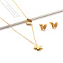 S11058 Bling Jewelry Matte Gold Plated Butterfly Charm Earring and Necklaces jewelry sets for Women Ladies