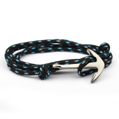 BM3009 fashion stainless steel  terylene cord / polyester fibre rope with steel anchor connector wrist men's bracelet