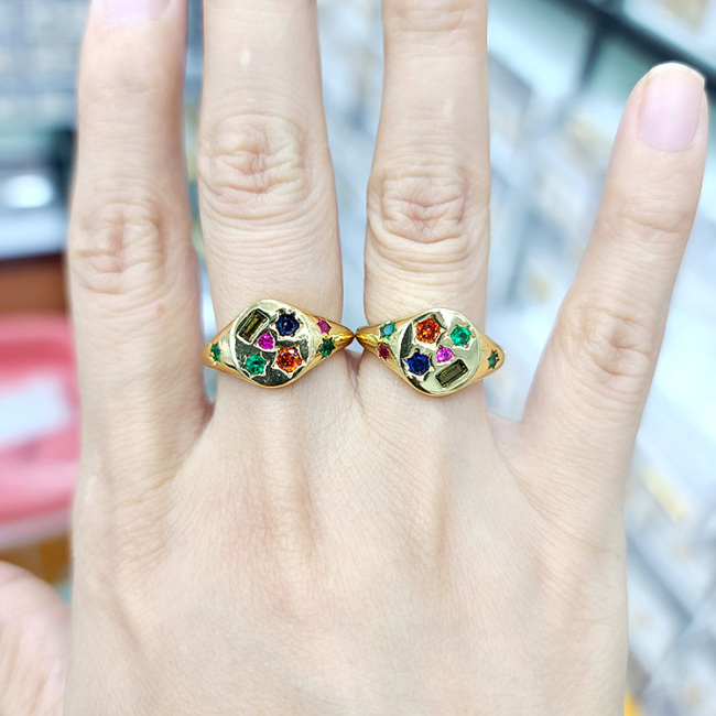 RM1275 Dainty Minimal Minimalist 18k Gold Plated CZ Diamond Crystal Evil Eye Snake Star Signet Daily Rings for Women Ladies