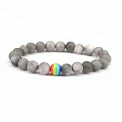 BN5161 Gay Pride Lesbian Love Equality Rainbow Bracelet,Rainbow with Black Onyx Beaded Chakra Reiki Bracelet