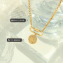 NS1222 Chic Dainty Tarnish Free 18k Gold Plated Stainless Steel Queen Elizabeth Coin Carabiner Clasp Chain Necklace For Women