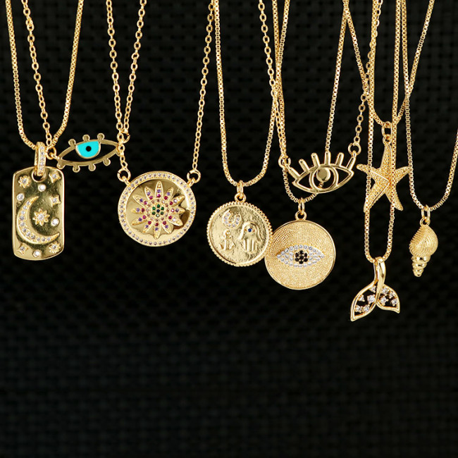 NZ1153 Chic Dainty Tiny Gold Plated Zircon Diamond CZ Micro Paved Lightning Snowflake Horseshoe Charm Chain necklace