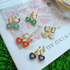 EC1825 New Gold CZ Paved White Shell Turquoise Lapis Lazuli Malachite Stone Bezel Butterfly Heart Star Moon Huggie Earrings