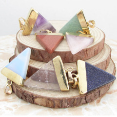 JF6616 Wholesale silver gold plated natural quartz triangle gemstone pendant