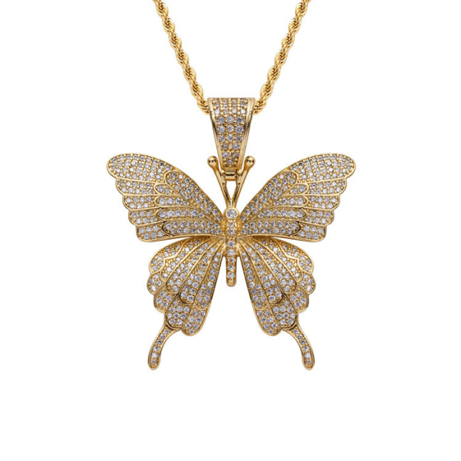 NZ1125 Chic Bling Blingbling Iced Out CZ Zircon Micro Pave Butterfly Charm Pendant Chain Necklace for Women