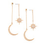 EM1110 Popular Rhinestone Crystal Pave Moon Crescent and Star Linear Dangle Earrings for Women