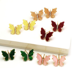 EC1734 Pretty Small Womens 18k Gold Plated Butterfly CZ Micro Paved Resin Acrylic Butterfly Stud Earrings for Women Girls