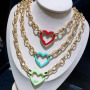 NM1057 Gold Enamel Love Heart Spring Gate Clasp Buckle Chunky Chain Necklace ,Valentine's Day Gift For Lover Mom