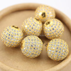 CZ6704 High quality 16mm gold plated CZ micro pave brass ball beads,cubic zircon ball