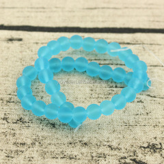GP0852 Aqua blue matte sea glass beads,blue frosted beach glass beads
