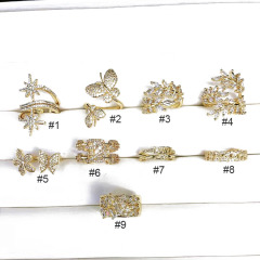 RM1130 Chic 18k Gold Plated Bling Crystal Butterfly Finger Rings for ladies,Diamond Zircon CZ Micro Paved Leaf Rings for women