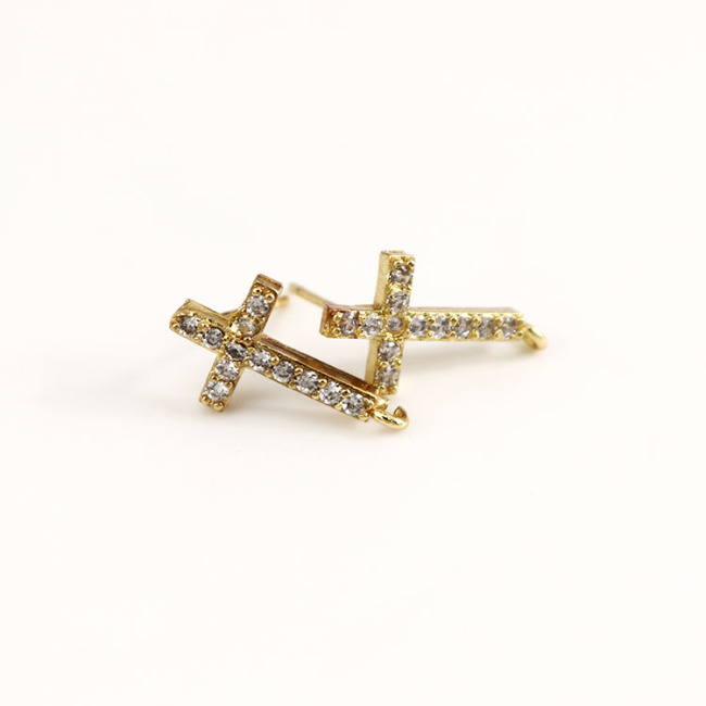 EC1244 Earring Findings Gold CZ Micro Pave Fish Heart Eye Cross Star Skull Stud Earring Post with Connector Open Ring Loop