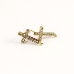 EC1244 Earring Findings Gold CZ Micro Pave Fish Heart Eye Cross Star Skull Stud Earring Post with Connector Open Ring Loop