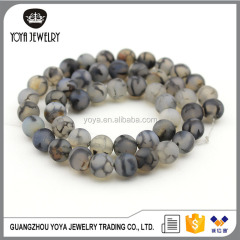 AB0600 Natural black and white matte dragon veins agate stone beads,round agate beads in bulk