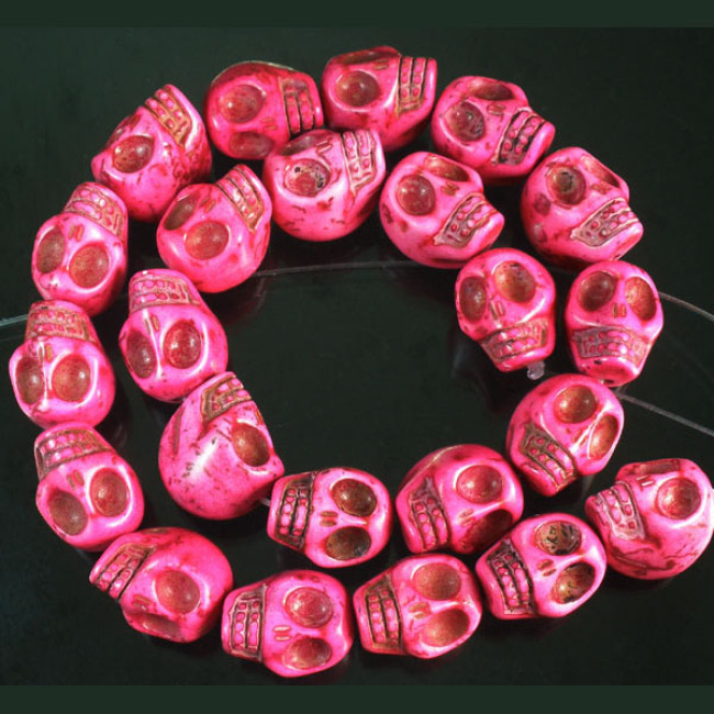 TB0051 Rainbow Multi Colored Gemstone Howlite Carved Turquoise Semi Precious Stone Skull Beads