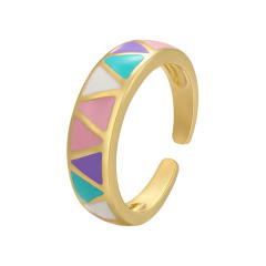 RA1042 18k gold plated Brass Metal Enamel Rainbow Colored diamond triangle open Rings