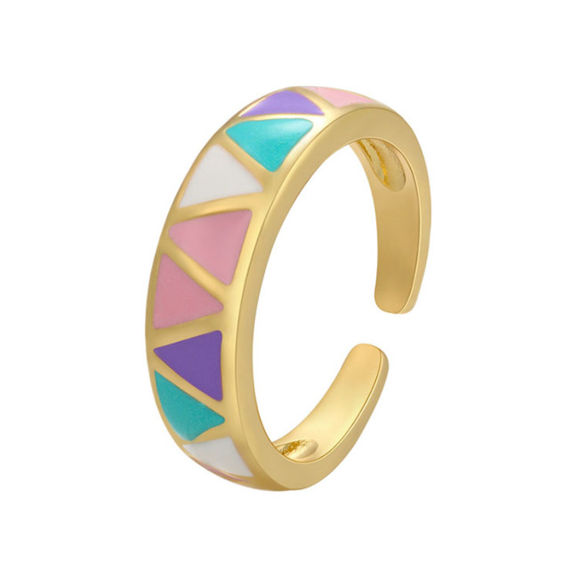 RA1042 18k gold plated Brass Metal Enamel Rainbow Colored diamond triangle open Rings