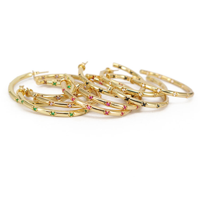 EC1801 Chic 18k Gold Plated Colorful Zircon Cubic Zirconia CZ Micro Pave North Star Signet Hoops Earring for Women
