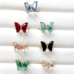 RM1141 Chic Dainty Bling Rhinestone Crystal Gold Plated CZ Micro Pave Butterfly Finger Rings for Women Ladies