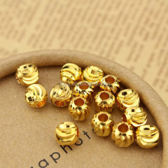 JS1157 Gold Carved Metal Corrugated Pumpkin Ball Beads,Jewelry Spacer Beads