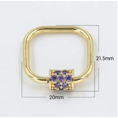 CZ7914 Rainbow CZ Micro Pave Square Screw Clasp, Gold Plated Square Shape Carabiner Clasp Buckle Lock