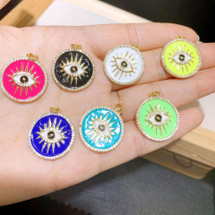 CZ8405 18k Gold Plated brass cz diamond pave rainbow enamel evil eyes charms Pendant