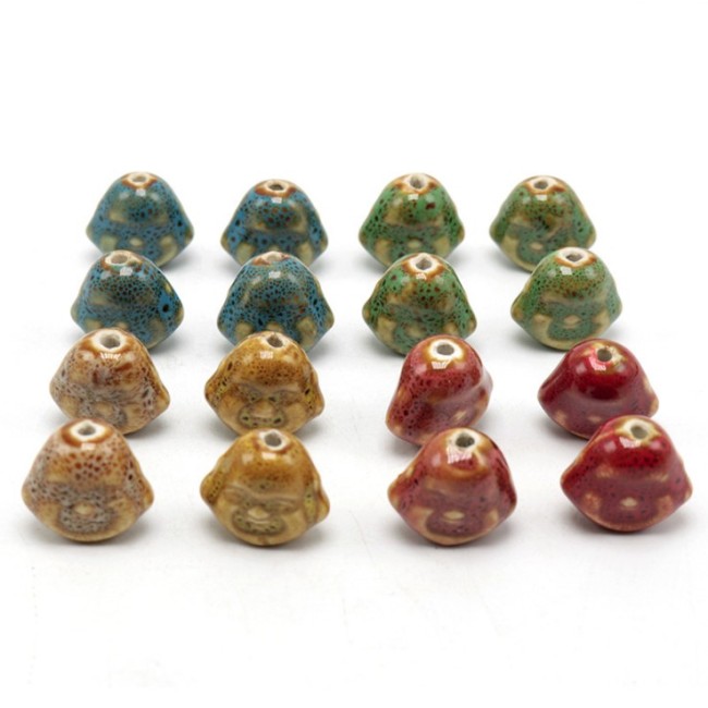 CC1835  Handmade Pottery, Buddha Porcelain Beads for Jewellery Making, Vintage Buddha Chinoiserie Ceramic Beads