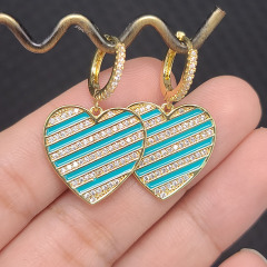 EC1770 Fashion enamel women  brass heart with CZ clips earring, trendy enamel diamond heart earrings clips ladies earring