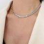 18k Gold Plated Stainless Steel Rectangle CZ Zircon Pave Tennis Slide Chain Toggle Clasp Necklace and Bracelet Jewelry Set