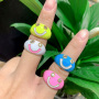 RM1265 New Neon Enamel Thick Band Ring 18K gold plated CZ diamond pave happy face smiley metal stackable Rings for Ladies