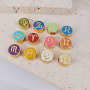 JS1637 18K Gold Plated Rainbow Colorful Enamel Brass Metal horoscope charm,zodiac astrology Spacer Coin Beads for Jewelry Making