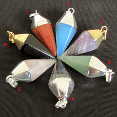 JF6671 Wholesale chakra crystal clear quartz gemstone pyramid spike pendants,stone spike pendant