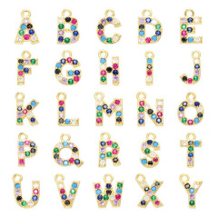 CZ7743 Mini CZ Initial Charms,Rainbow CZ Pave Gold Uppercase Initial Charms, 26 Letter Alphabet Pendant Charms CZ7743 Mini CZ Initial Charms,Rainbow CZ Pave Gold Uppercase Initial Charms, 26 Letter Alphabet Pendant Charms
