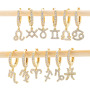 EC1750 18k Gold Plated CZ Micro Pave Astrology Constellation Horoscope Zodiac Sign Charm Huggie Hoop Earrings