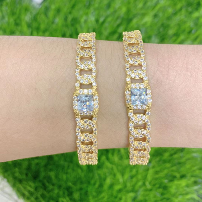 BC2035 Fashion 18K Gold Plated Brass Bracelet Zircon CZ Micro Pave Belt Buckle Link Chain Hand Cuff Chain Bangle Bracelets