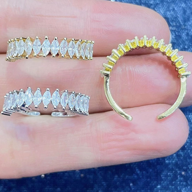 RM1293 New 18K Gold Plated Cubic Zirconia Diamond Micro Pave CZ  Marquise Tennis Eternity Open Rings For Women Ladies