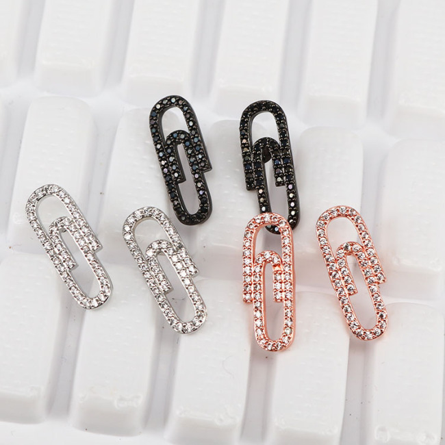 EC1489 Womans Fashion Boho Style CZ Earrings, Women's CZ Paper Clip Studs,Dainty Micro Pave Paperclip Stud Earring