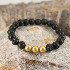 BN5293 natural gem stone bead black lava and gold lava elastic men bracelet BN5293 natural gem stone bead black lava and gold lava elastic men bracelet