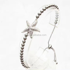 BC1140 charm cz starfish women bracelet 4mm copper bead bracelet for women BC1140 charm cz starfish women bracelet 4mm copper bead bracelet for women