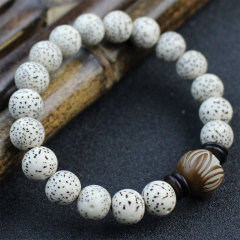 BW1056 Natural White Bodhi Seed Beads with Carved Lotus Bodhi Mala Seed Bead Buddhist Rosary Bracelet