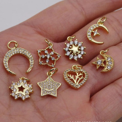 CZ8291 wholesale tiny CZ brass moon charms for necklace jewelry accessories copper star & heart pendant