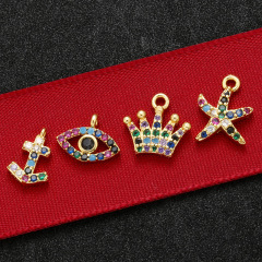 CZ7886 Thiny Rainbow Diamond Jewelry Charm Small CZ Micro Pave Anchor Crown Bracelet Charms for earring making
