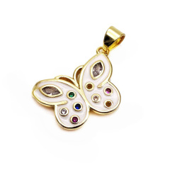 CZ8455 18k Gold Plated Rainbow Enamel Multicolor CZ Zircon Micro Pave Butterfly Charm Pendant for Necklace Jewelry Making