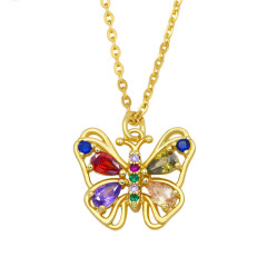 NZ1139 Chic Minimalist 18k gold plated diamond zircon CZ Pave butterfly charm pendant Chain necklace for women
