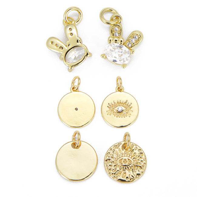 CZ8342 New Dainty Mini Small Cute Clear CZ Diamond Rabbit Charms,Tiny Pink Zircon Cubic Zirconia Evil Eyes Disc Charms Pendant