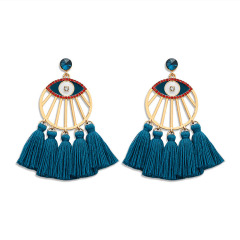 ET1068 hot wholesale 2021 multilayer handmade cotton thread tassel crystal bohemian women rhinestone evil eyes tassel earring