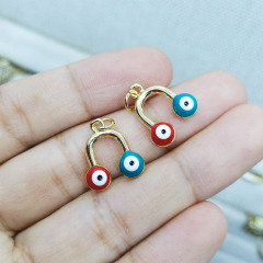 JS1535 Fashion Enamel Double Evil Eyes Horseshoe U shapeed Charm pendant findings for necklace jewelry making